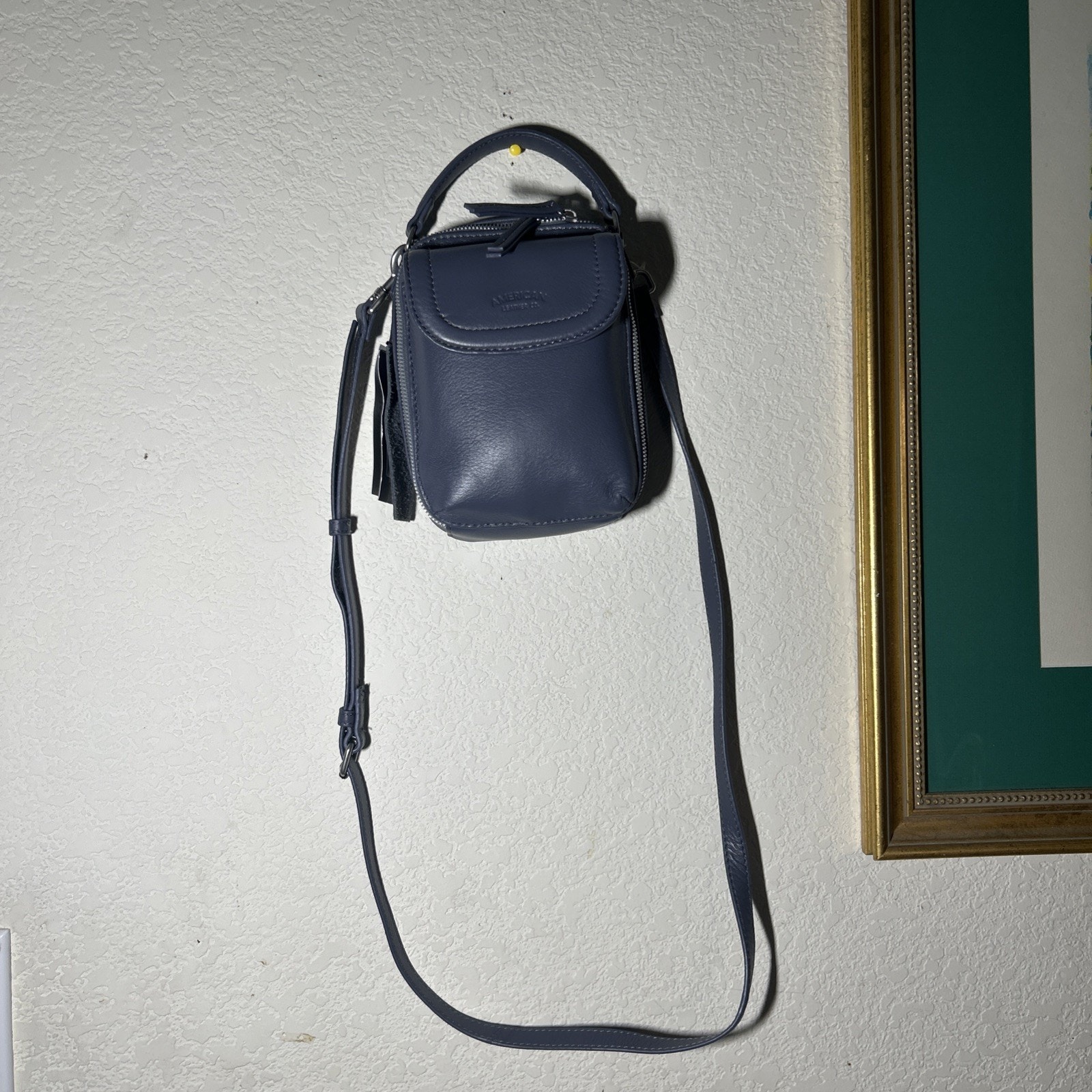 American Leather Co. Tribeca Crossbody Genuine Leather Hand Bag Soft Ink $145